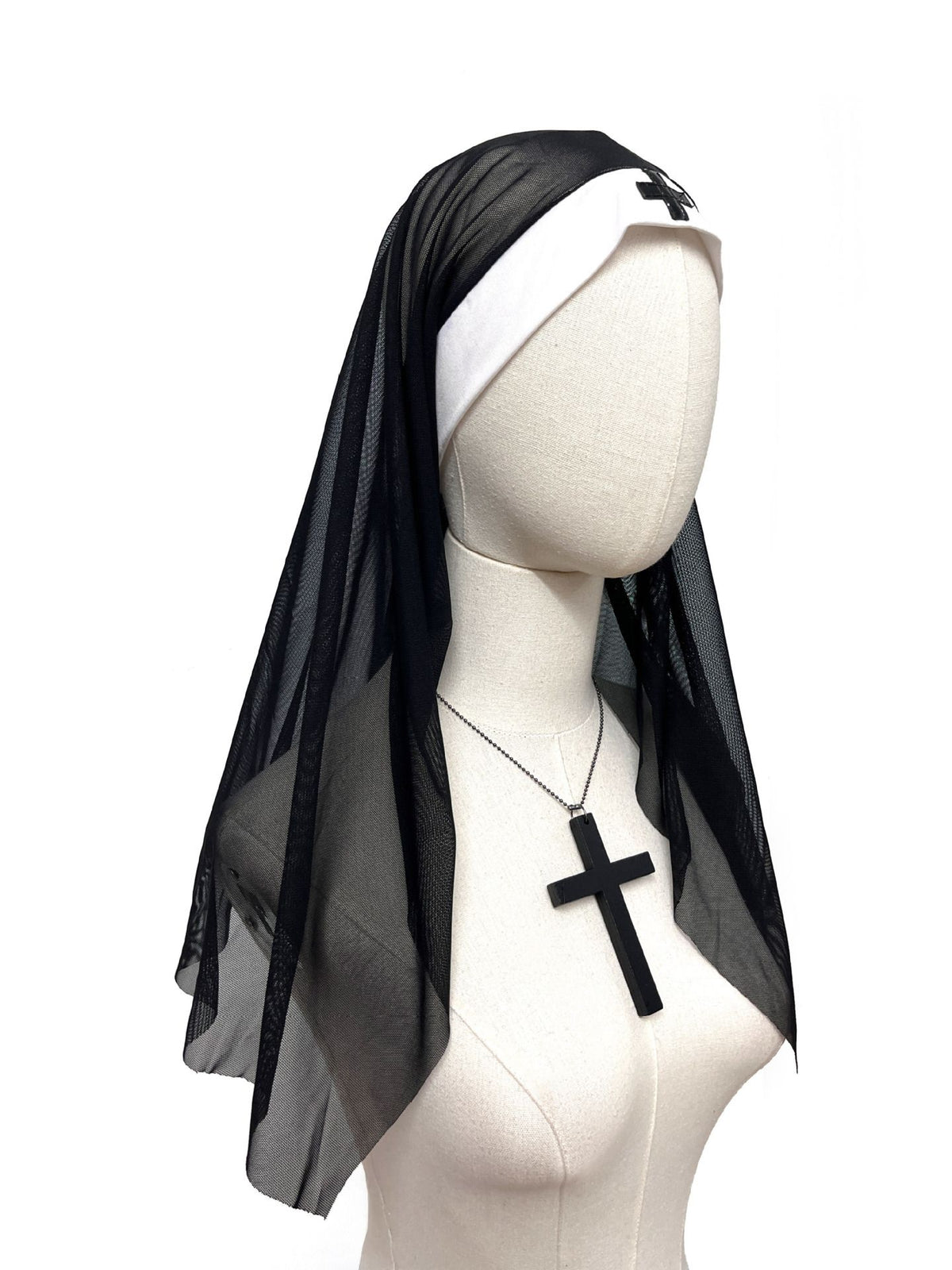 Sexy Nun Cosplay Costume Gothic Black Split Long Dress with Head Veil Halloween Carnival Party Fancy Dress for Women Nun