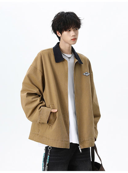 Maxbarley Trendy Cotton Jacket Men Autumn 2025 Hip-Hop Stitching Windproof Lapel Jackets K-Pop Antique Washed Motorcycle Coat