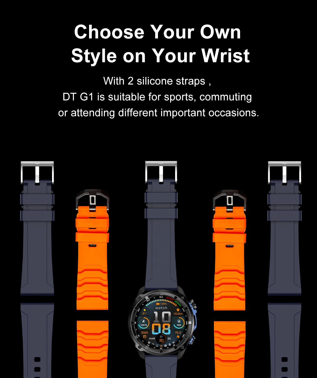2025 Novo Smartwatch T-Rex Tático GPS Integrado Mapa Offline 4GB Memória 5ATM IP69K Natação À Prova D'Água Masculino Smart Bracelete Militar