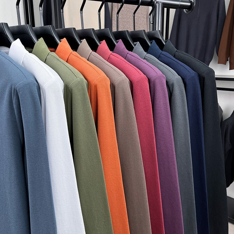 100% pure cotton spring and autumn fashionable men's collar striped long sleeved polo shirt brand sailboat embossed design casua