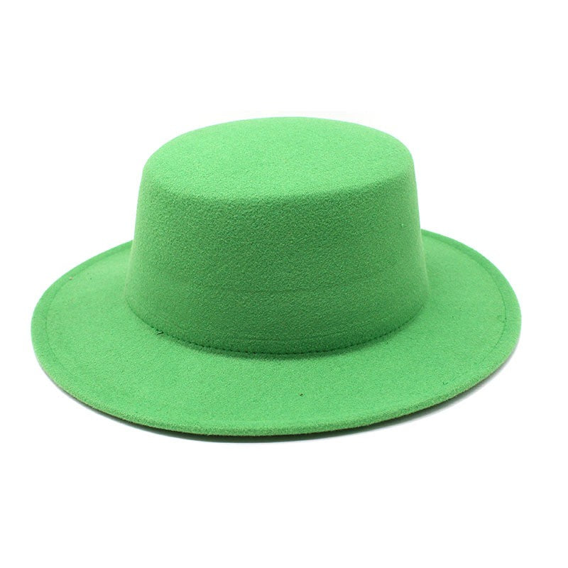 Autumn Winter Kids Felted Fedoras Hats for Boys Girls Solid Imitation Woolen Flat top Jazz Caps Childs Formal Dress Hats