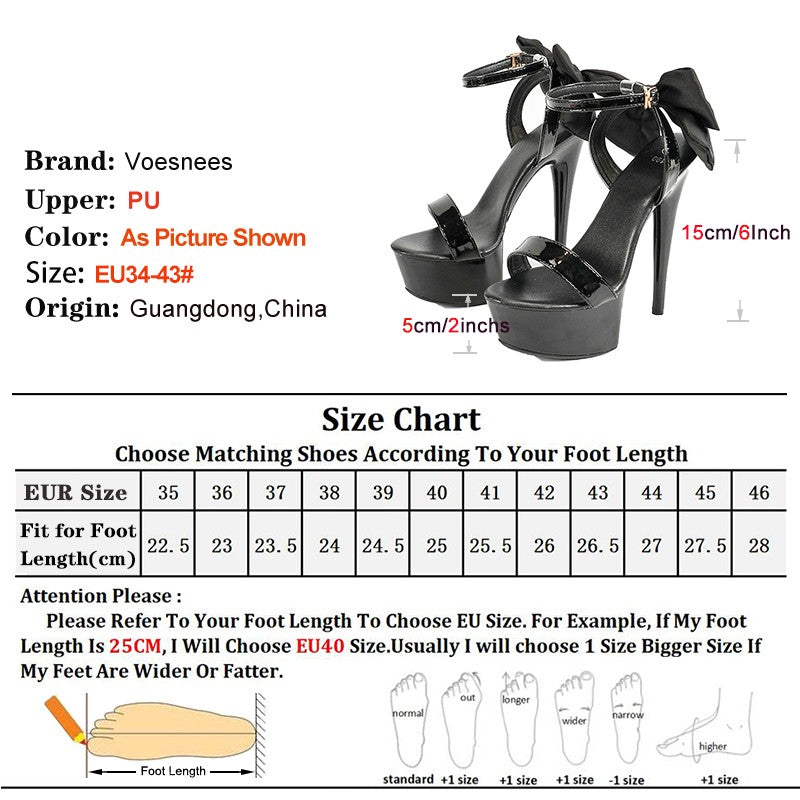 15CM Stiletto Runway Model Shoes 2024 New Summer Party Dress High Heels 5CM Platform Black Pole Dance Shoes Ladies Bow Sandals