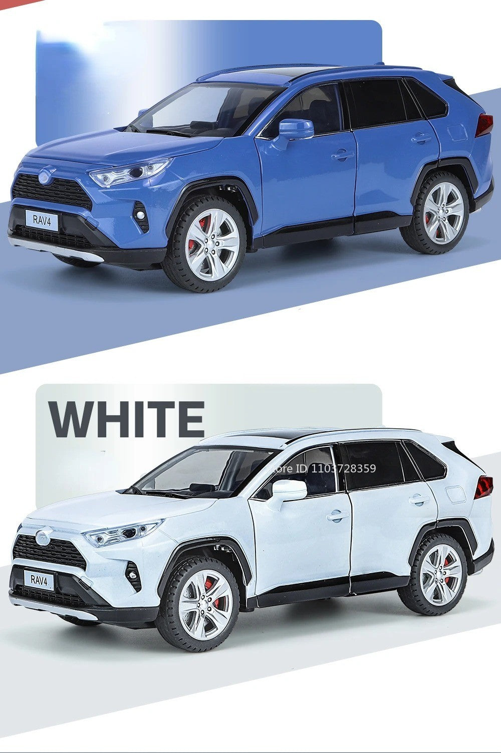Miniaturas de carros Highlander RAV4 em liga fundida escala 1:24, com som, luz, portas que abrem, função de fricção e absorção de choque – Presente para meninos