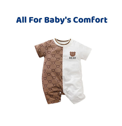 Roupas de Recém-Nascido Macacão de Ursinho de Pelúcia Desenho Animado Patchwork Confortável e Macio Verão Meninos e Meninas 0-18 Macacão de Bebê Manga Curta