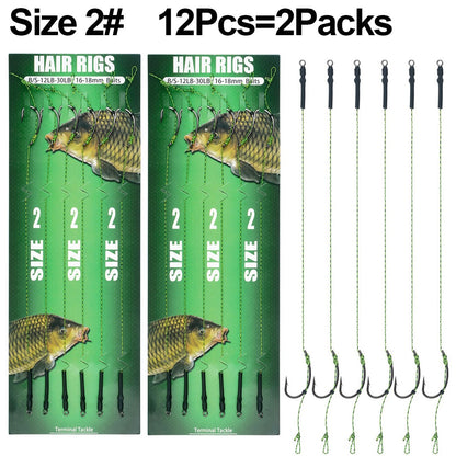 12 anzóis de pesca de carpa pré-amarrados com linha, para carpa, prontos para usar com iscas boilies, equipamento de pesca de carpa.