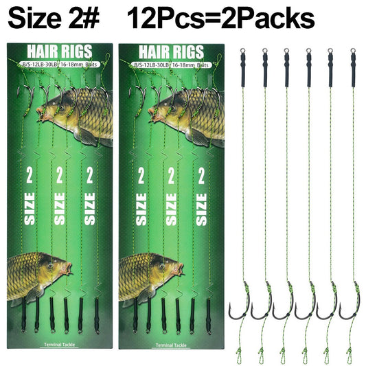 12 anzóis de pesca de carpa pré-amarrados com linha, para carpa, prontos para usar com iscas boilies, equipamento de pesca de carpa.