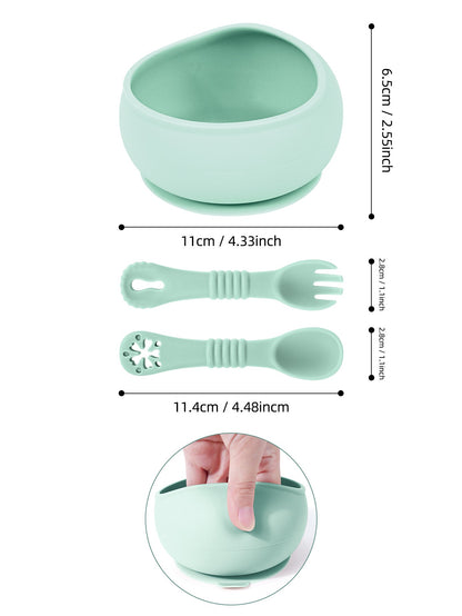 3Pcs Silicone Baby Feeding Bowl Set Learning Dishes Suction Bowl Feeding Spoon For Baby Toddler Training Bendable Chew Utensils