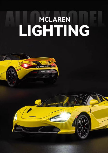 Mclaren 720s 1:24 Super Carro Esportivo Som e Luz Miniaturas Liga Fundido Modelo de Carro Presentes Para Namorado Brinquedos Para Crianças Presente Metal