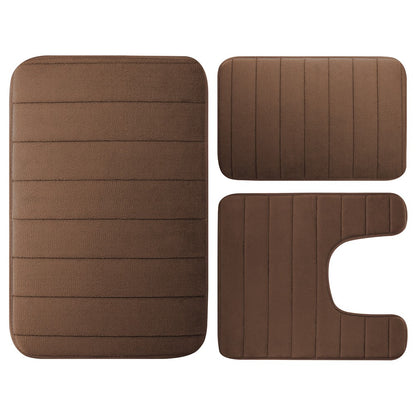 Velvet Memory Foam Bathroom Rug Set Of 3 Water Absorption Non Slip Extra Soft Bath Mats Machine Washable&Dry Toilet Floor Mat