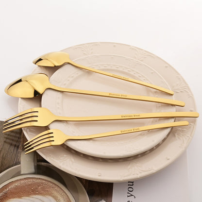 40pcs Rose Gold Dinnerware Set Mirror Fork Knife Spoon Tableware Western Stainless Steel Cutlery Set Dessert Fork Spoon Flatware