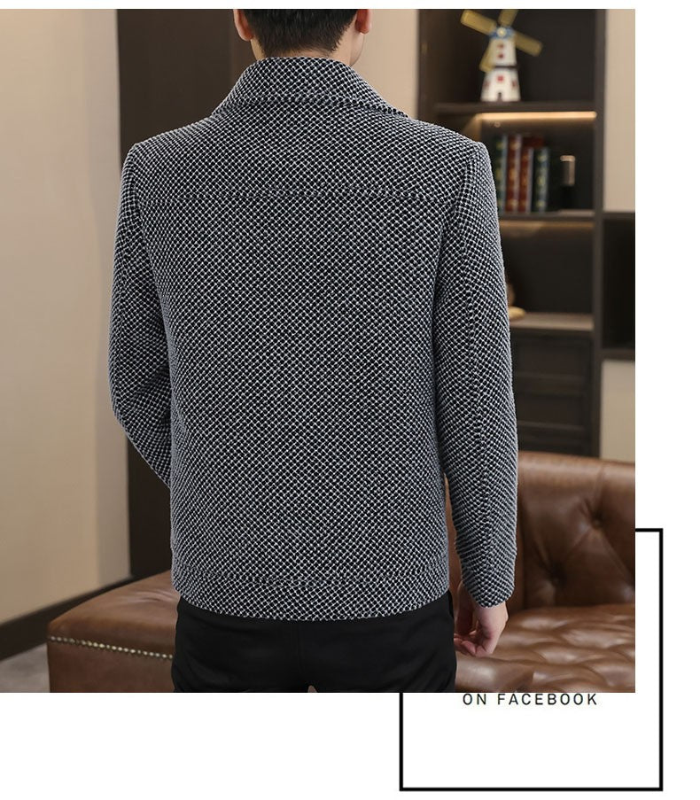 Korean Winter Woolen Jacket Men Plush and Warm Short Trench Coat Plaid Casual Business Streetwear Overcoat Social Men Clothing