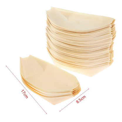 Bandejas de Alimentos 50pçs Barco de Madeira para Sushi Bambu Natural Descartável Caiaque Salada Sobremesa Bolo de Pinheiro Barco Tigela de Lanche Tapete Bandeja de Prato de Sushi