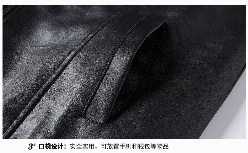 Men PU Leather Jacket Men Coats Windproof Motorcycle Autumn Stand Collar Travel Black Zipper Winter Business Zipper Overcoat
