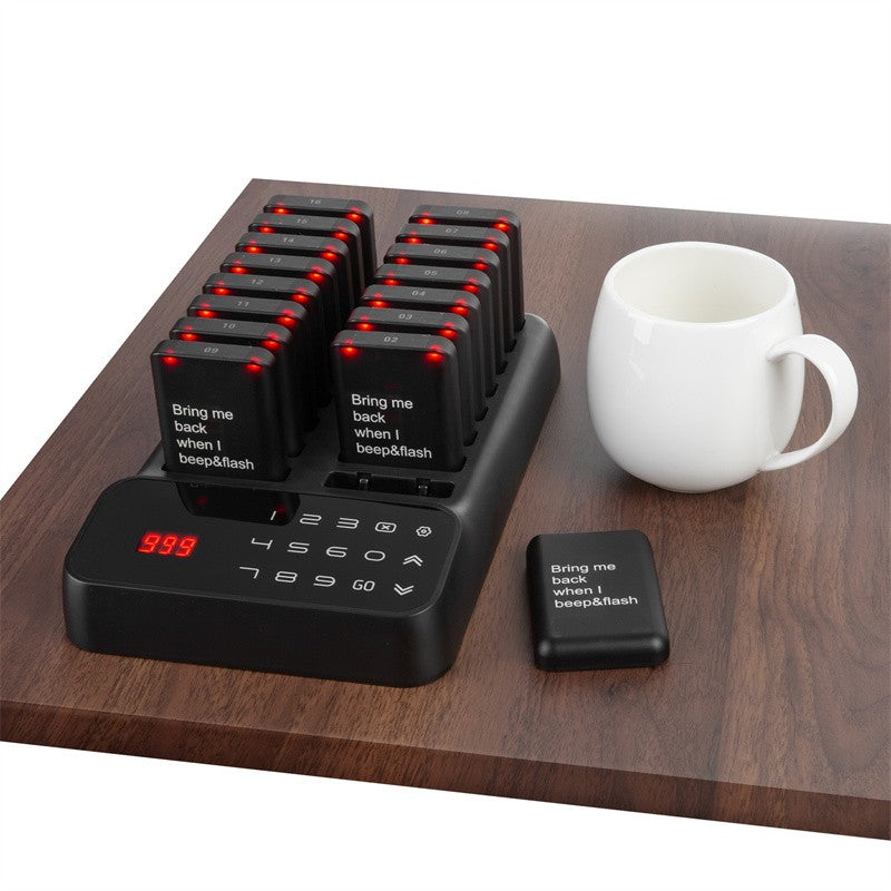 Wireless Restaurant Pagers Calling System 16 Coasters Buzzer Vibrator Bell Receivers For Food Truck Bar Coffee Fast Food Hotel
