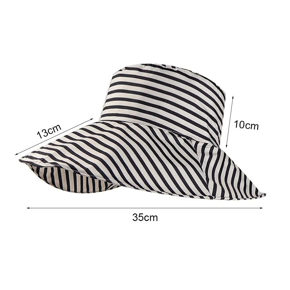 1Pcs Durable Sunproof Striped Bucket Hat Foldable Retro Summer Hat Big Head Circumference Fashion Sunscreen Basin Hat Women