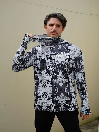 Camisa de Pesca com Capuz Esportivo Masculino 2025 de Manga Comprida com Proteção Solar e Gola Boca