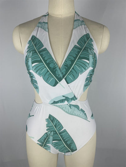 V-neck Halter Bikini Hollow Out Bandage Backless Monokini Vacation Swimwears Women Swimsuit Brazilian Beach Outfit Bathing Suits