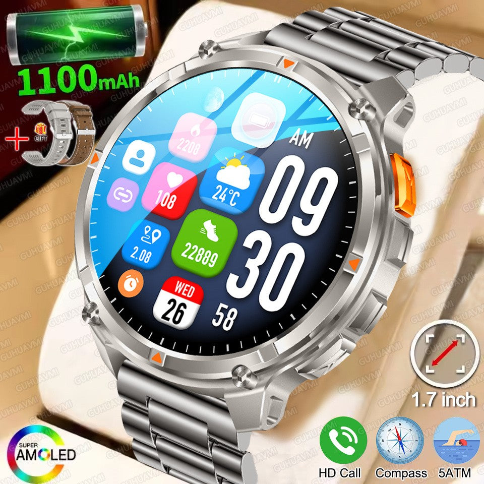 Relógio Inteligente Militar com Bússola GPS Masculino Bateria 1100mAh Lanterna Frequência Cardíaca 100+ Modos Esportivos Chamada Bluetooth Smartwatch à Prova d'Água