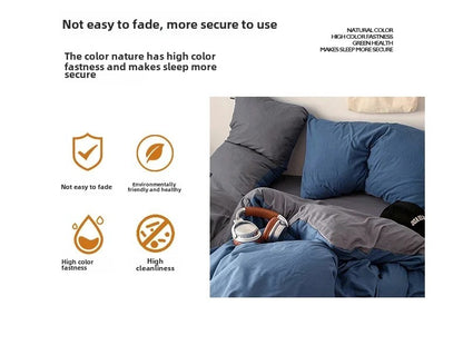 2025 new class A can sleep naked washed cotton solid color sheets student dormitory simple double-spell four-piece bedding