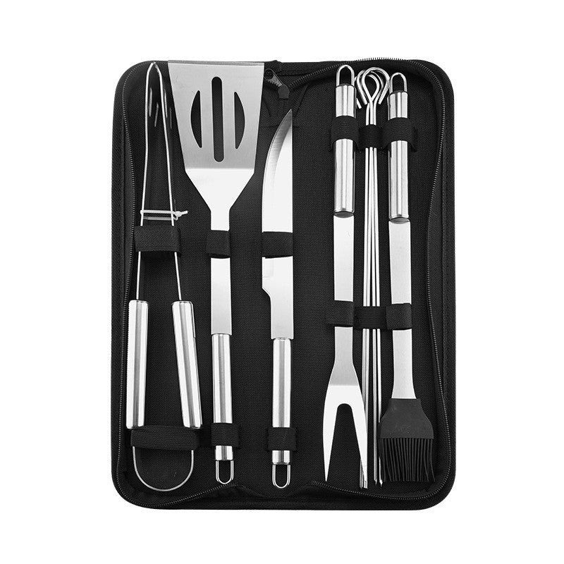 Stainless Steel BBQ Tool Set - Portable Grill Utensils in Oxford Cloth Bag, Complete Outdoor Cooking Kit for Camping &