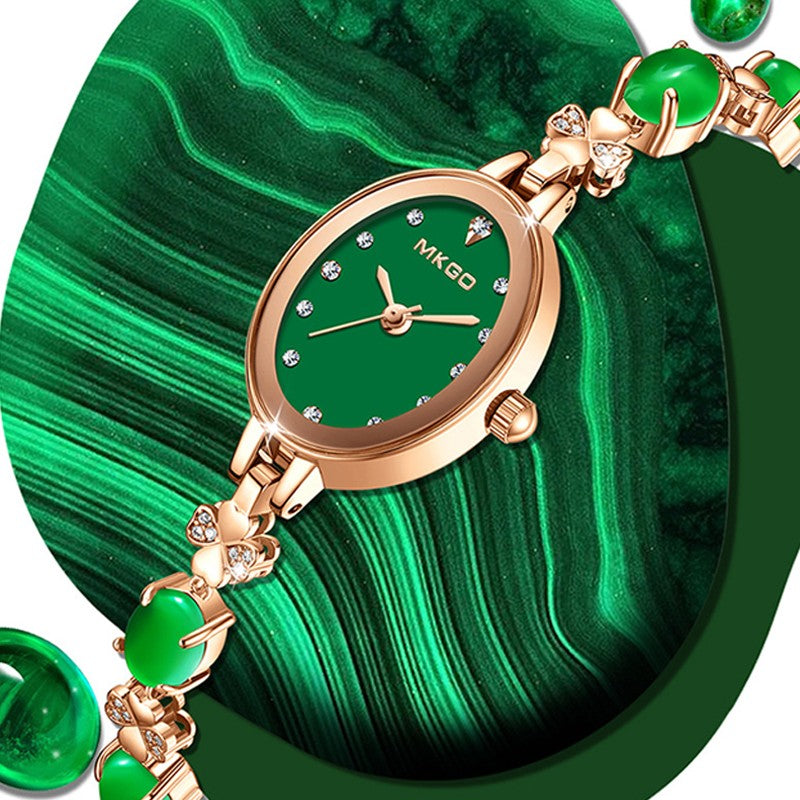 MKGO Women's Fashion Bracelet Watch Luxury Quartz Ladies Watch 30M Waterproof Premium Exquisite Emerald Crystal Female Watches