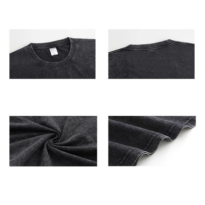 Spider Pattern Rint Men's Summer Retro Style Washed Water T-Shirt Casual Short Sleeved Basic Men's Top 230G