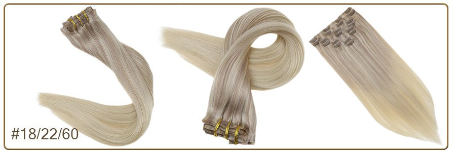 Full Shine PU Clip Hair Extensions Cabelo Humano Remy 100g Extensões Invisíveis Sem Costura de Cabelo Humano Clip-In Cor Balayage Loiro
