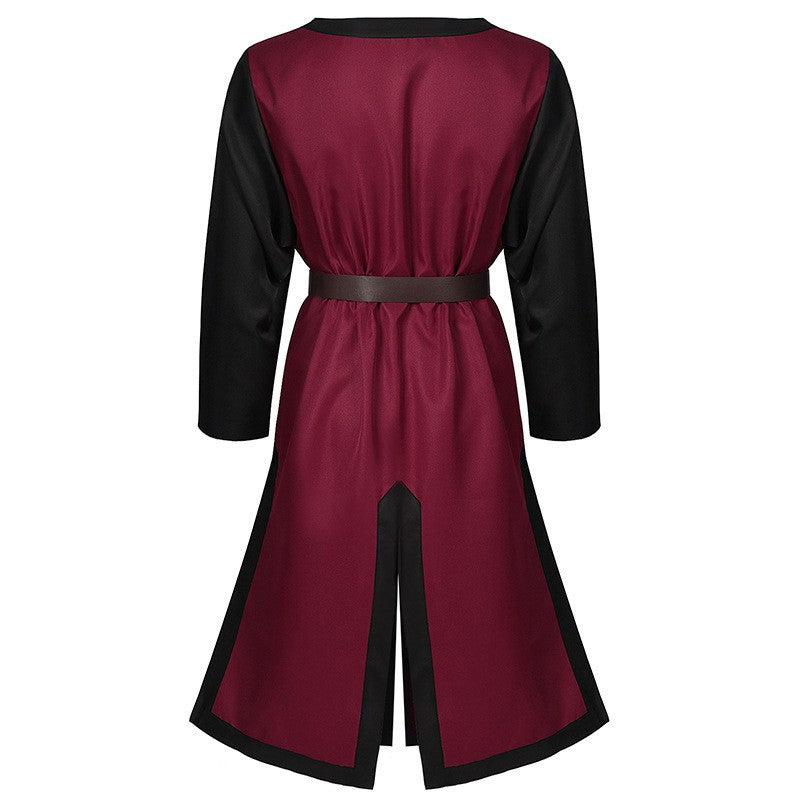 2025 Euro-Usa Fashion Halloween Steampunk Vintage Costume for Men & Women,Unisex Medieval Split Patchwork Robe Jacket with Belt