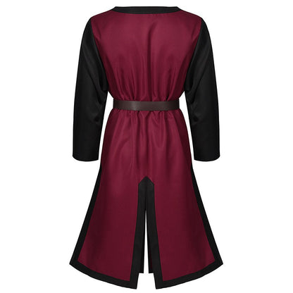2025 Euro-Usa Fashion Halloween Steampunk Vintage Costume for Men & Women,Unisex Medieval Split Patchwork Robe Jacket with Belt