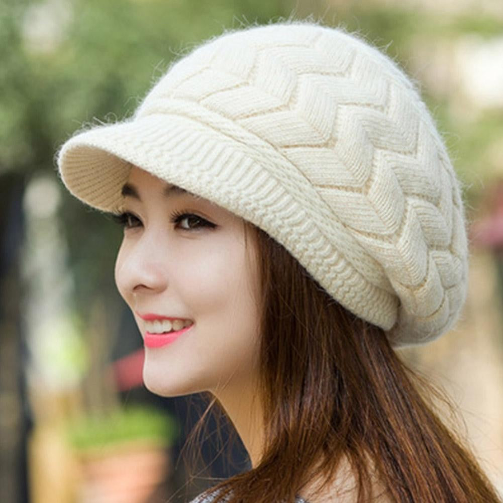 Women's Winter Solid Color Warm Knitting Loose Beret Leisure Ski Cap Korean Version Beret Plus Velvet Thick Knitting Ear Cap