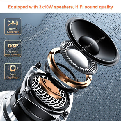 Projetor FlixTone D9W Ultra 3000 ANSI Full HD 1080P para Filmes Android WiFi 6 Home Theater Projetor Beam para Vídeos ao Ar Livre