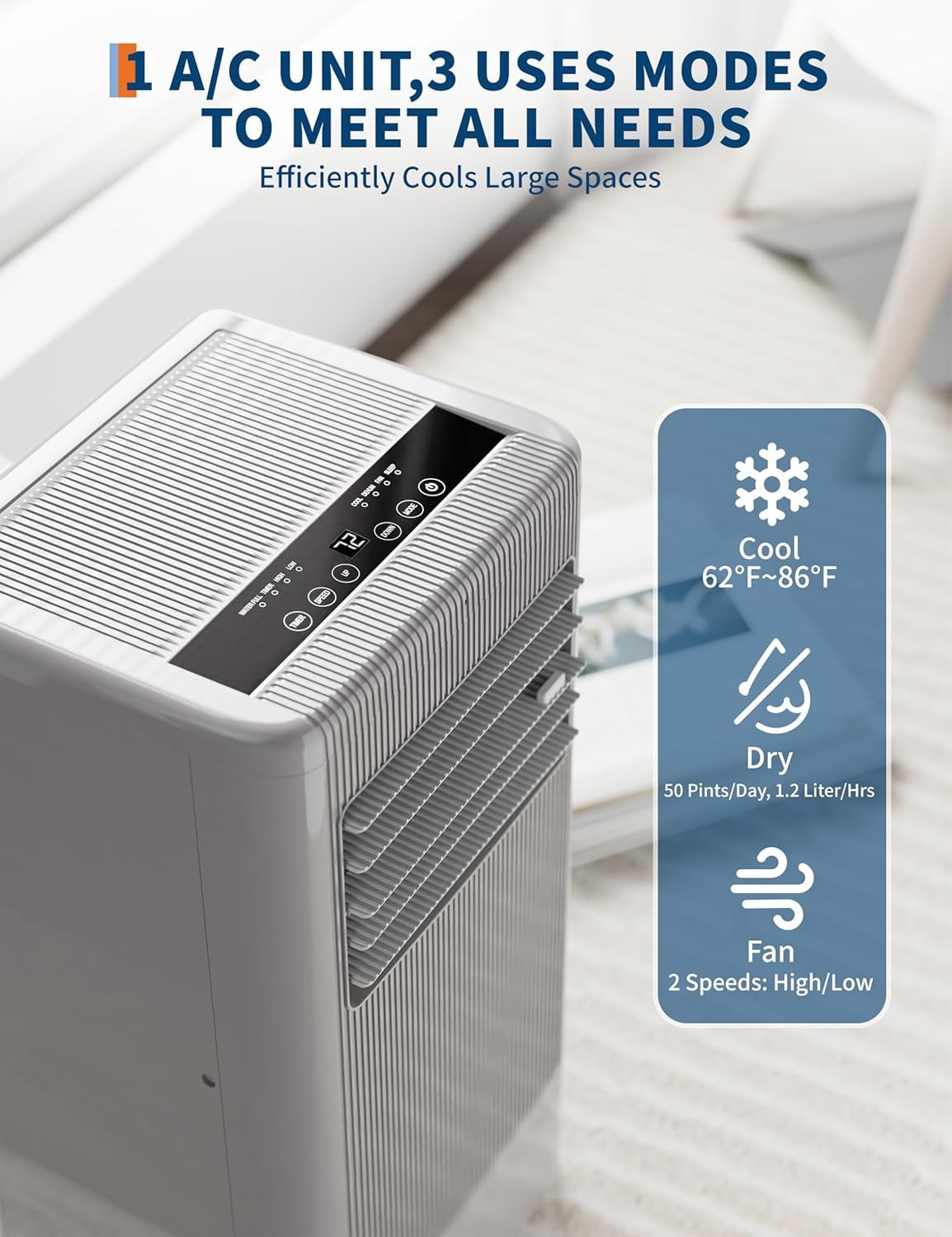 Ar-condicionado portátil de 8.000 BTU com modos resfriar/secar/ventilar, resfriamento rápido em até 32,5 m², resfriamento sem dreno, modo de suspensão silencioso