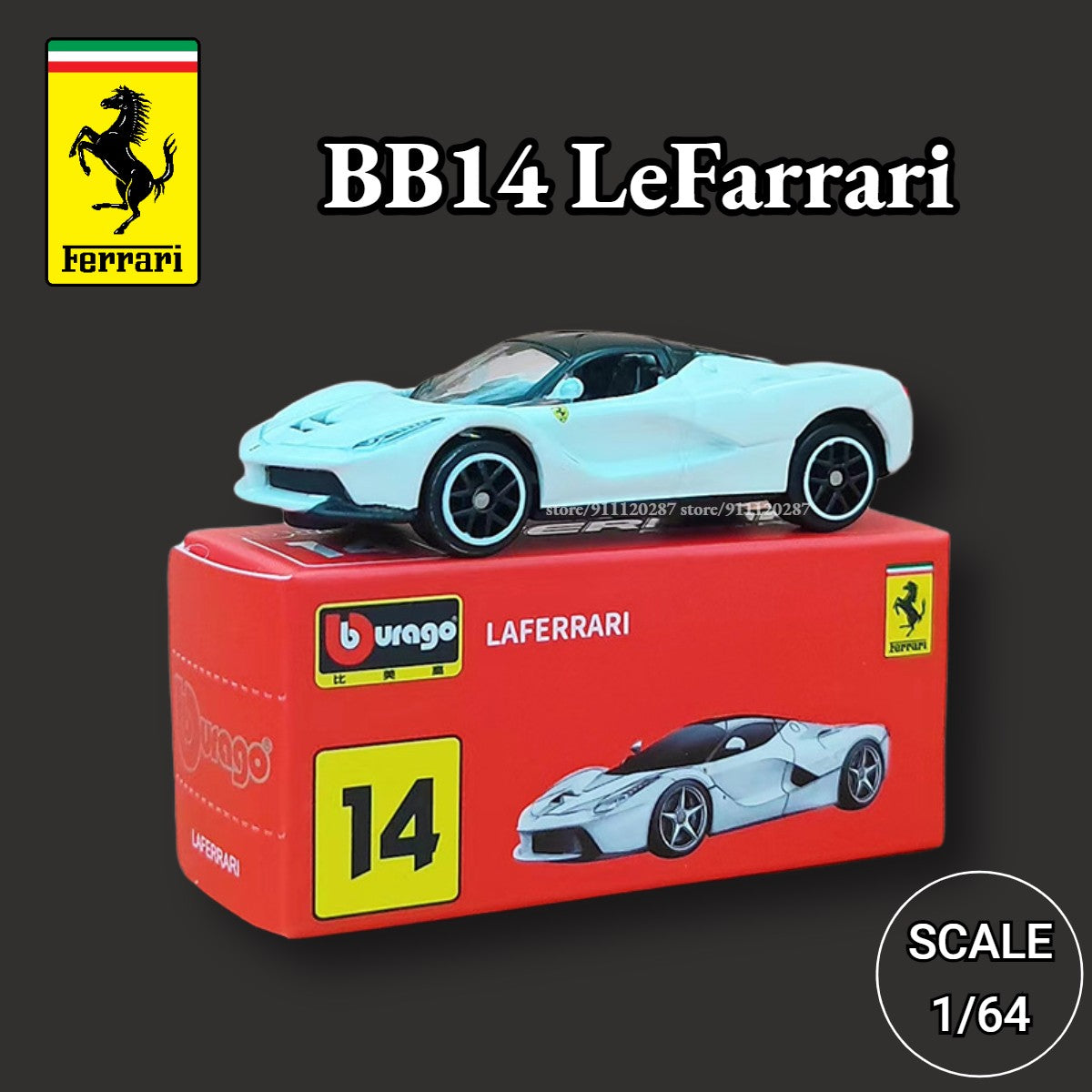 Bburago 1/64 Ferrari Car Miniature Model, BB10 488 GTB Scale Lefarrari F40 F50 F12tdf 458 Spider Diecast Vehicle Replica Toy