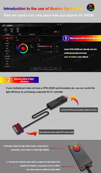 JONSBO SL-120 White/Black 120mm Case Fan 5V 3PIN ARGB Silent CPU Cooler Fan 4PIN PWM Serializable Reverse Fan