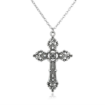Gothic Cross Necklace For Women Men Punk Hollow Flower Cross Charms Choker Chain Vampires Pendant Jewelry Party Accessories Gift