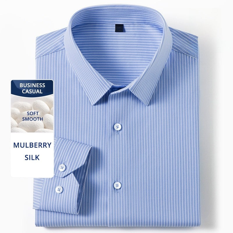 High End Mulberry Silk Soft Anti-wrinkle New Stripped Slim Fit Brand Men Shirts Designer Long Sleeve Business Casual Tops 2025