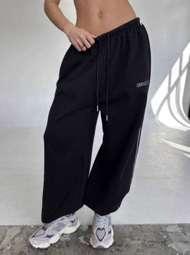 Pantalones Casuales New Pink Embroidered Casual Pants For Women Loose And Comfortable Straight Elastic Waist Trousers 2025 New