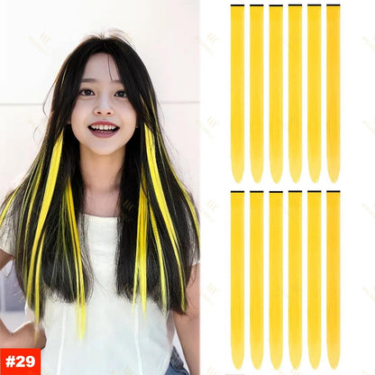 Colored Highlight 22 Inch Synthetic Hair Extensions Rainbow Long Straight Hairpieces for Women Kids Girls Purple Pink Blue