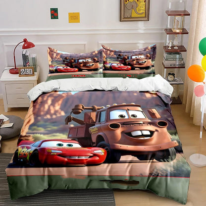 Customized Name Bedding Set Lightning McQueen Quilt Cover Cartoon Car Printing Pillowcase Bedding Set Children Gift