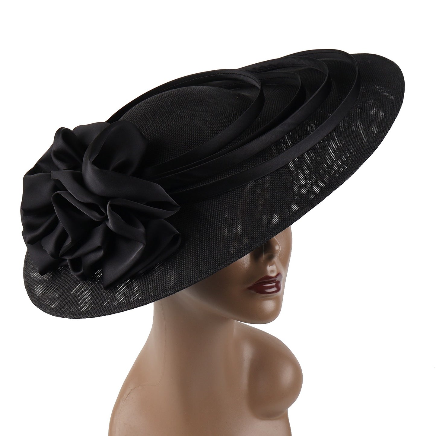 Fascinator Preto Grande com Flores Chapéu Sinamay para Igreja Chapéu Kentucky Derby Casamento Luxuoso Faixa de Cabelo Chapéu Coquetel Chá de Mulheres