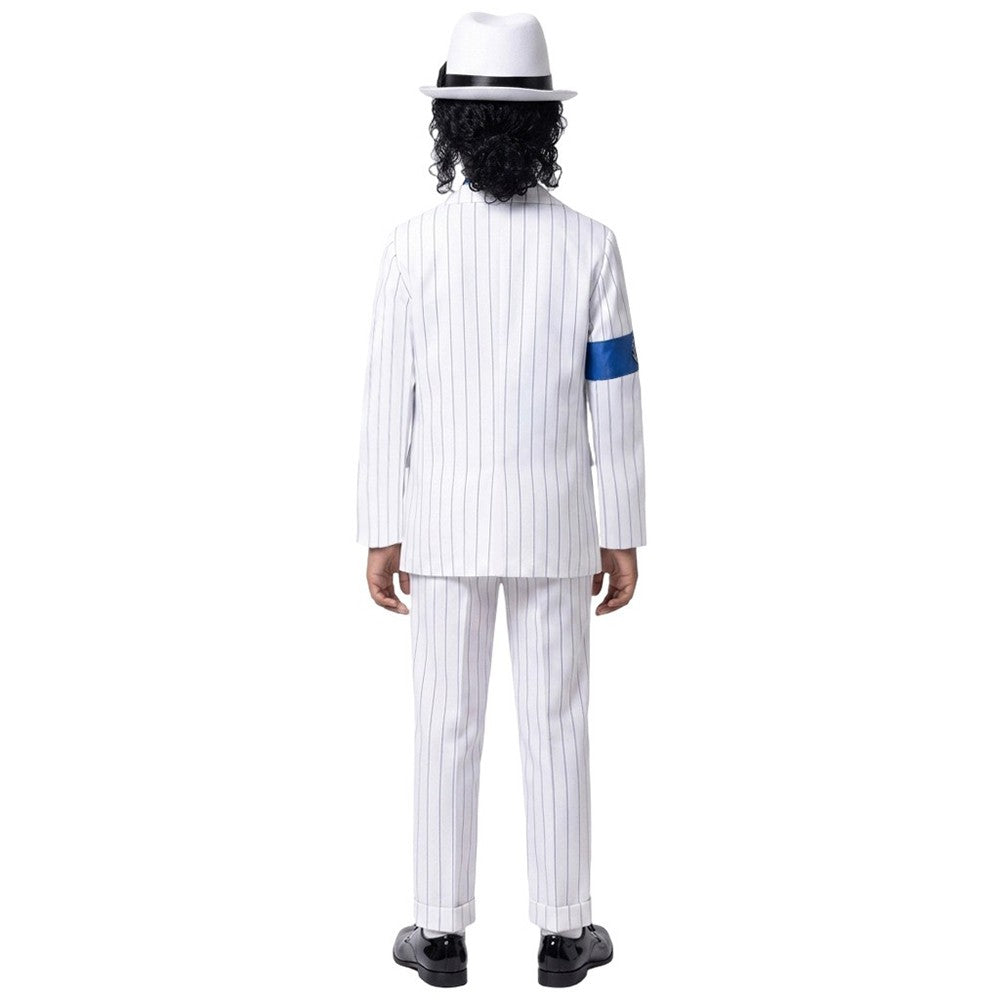 Kids Michael Jackson Cosplay Costume Boys White Striped MJ Suit Tap Dance Outfit Halloween Party Stage Performance Dance Costume