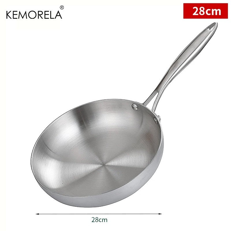 Frigideira de Aço Inoxidável 304 Antiaderente Panela para Bife Panela sem Revestimento Utensílios de Cozinha para Fogão a Gás e Cooktop de Indução