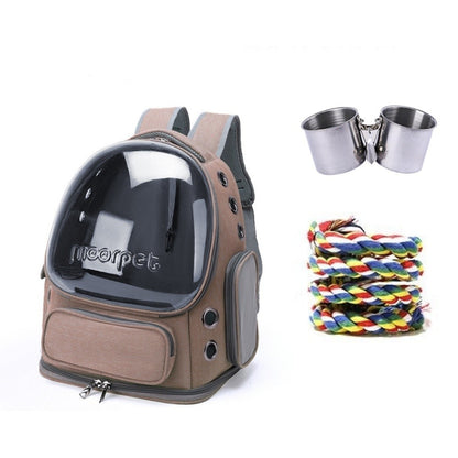 Mochila Transportadora para Pássaros, Gaiola de Viagem para Papagaios com Poleiro e Comedouros para Papagaio e Calopsita para Visitas ao Veterinário, Acampamento, Caminhada, Viagem