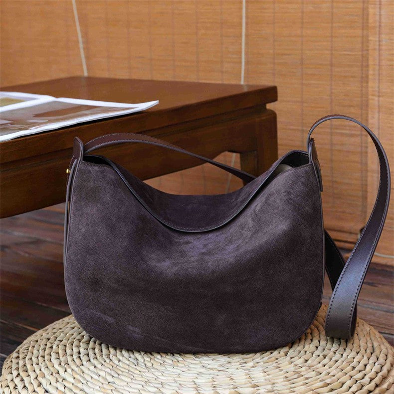Burminsa Suede Genuine Leather Hobo Shoulder Bags For Women 2025 Luxury Designer Crescent Crossbody Purses Work Ladies Handbags