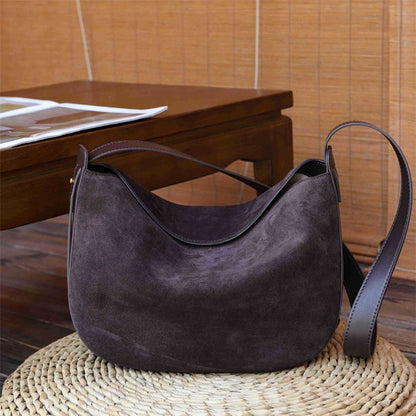 Burminsa Suede Genuine Leather Hobo Shoulder Bags For Women 2025 Luxury Designer Crescent Crossbody Purses Work Ladies Handbags