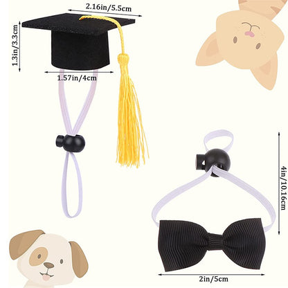 Chapéu de Formatura Pequeno Animal Mini Chapéu de Bacharel com Borla Boné de Estimação Fofo Gravata Borboleta para Gatinho Hamster Acessório de Fantasia para Fotos