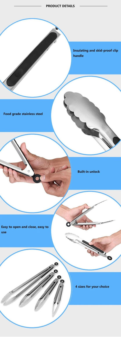 BBQ Grill Tongs Salad Steak Spaghetti Candy Charcoal Meat Stainless Steel Camping Barbecue Kitchen Frying Food Clips Clamp