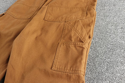 2025 Spring New American Retro Amekaji Heavyweight Woven Cargo Pants Men's Simple 100% Cotton Washed Straight Casual Trousers