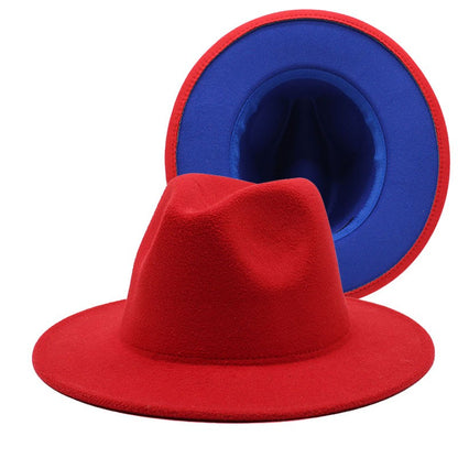 QBHAT Two-color Fedora Hat Women Men Wide Brim Felt Jazz Hat Ladies Party Top Cap Patchwork Chapeau Sombreros De Mujer 50 Colors