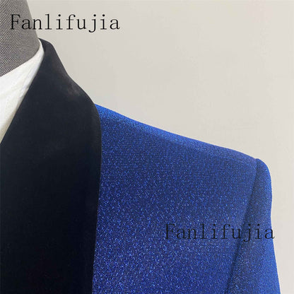 Fanlifujia Luxury Red Glitter Suits Men Groom Wedding Tuxedo Double Breasted Blazer Formal Evening Party Prom Dress 2 Pieces Set